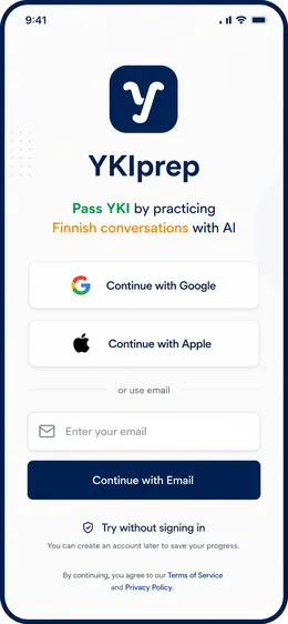 YKIprep app combined sign-up and sign-in screen